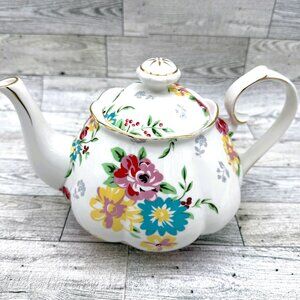 Grace Teaware 4 Cup Gold Trimmed Floral Teapot